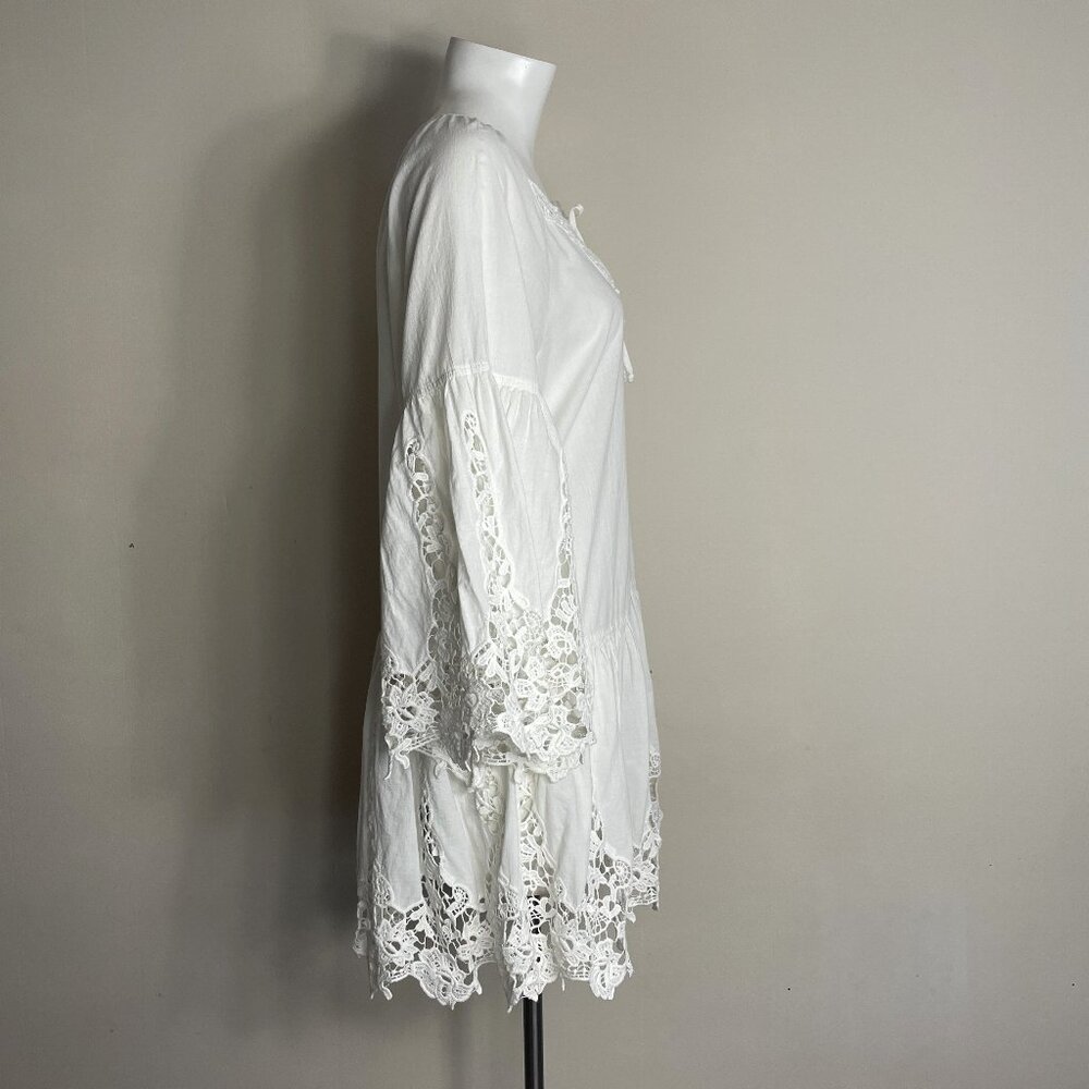 Boston Proper Top Tunic Medium White Lace Bell Sleeves Cottagecore Feminine - Picture 4 of 16